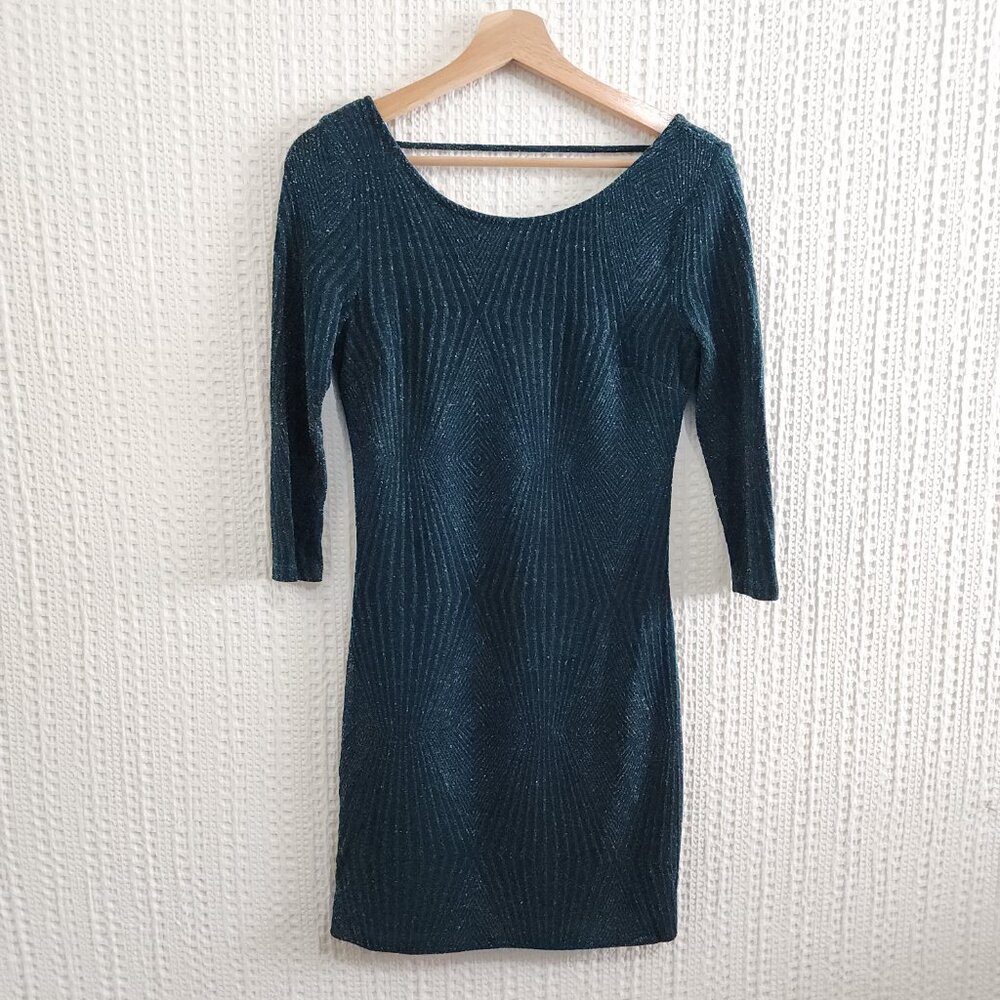 Trixxi Hunter Green Sparkly Holiday Party 3/4 Sleeve Mini Dress Size Large - Picture 4 of 13